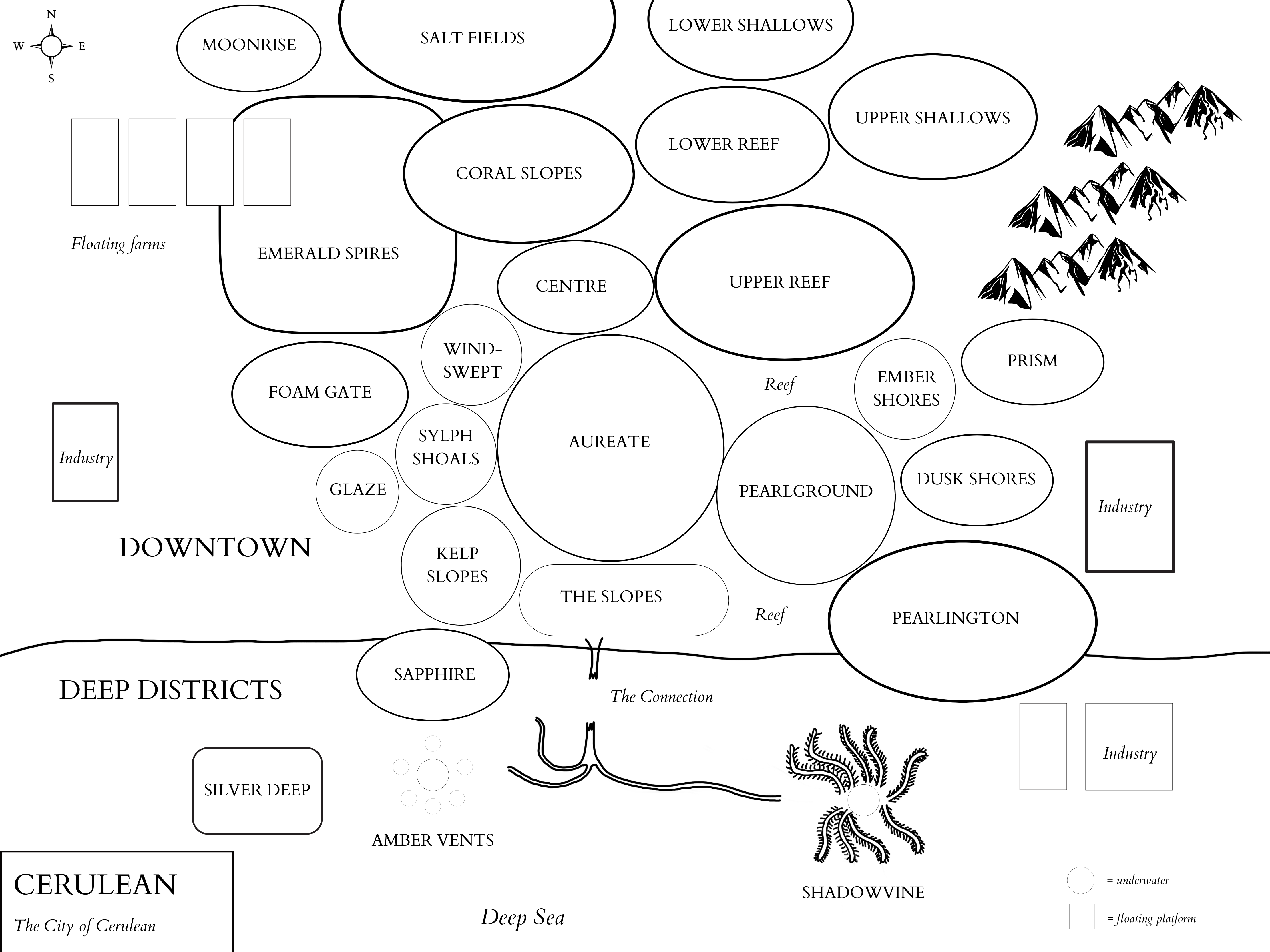 A map of the City of Cerulean - map by Amaris Emersleben